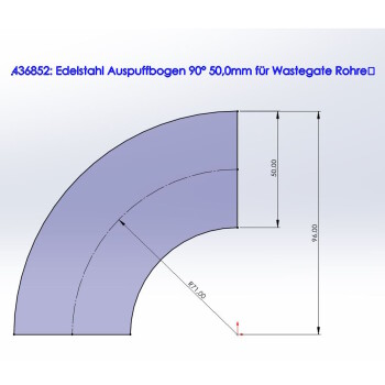 Edelstahl Auspuffbogen 90° 50,0mm für Wastegate Rohre