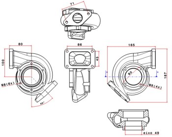 Turbolader Turbinengehäuse für SPA300 oder SPA500C A/R .63 mit TiAL Wastegate Flansch