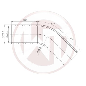 Ø63,5mm Silikonschlauch 45° Bogen schwarz