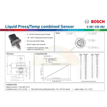 Bosch Performance Fuel/Oil Pressure Sensor - 026154401F /...