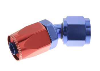 -06 30 degree female aluminum hose end - red&blue | RHP
