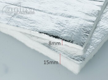 Hitzeschutz - Glasfasermatte mit Alubeschichtung 15mm - 30x30cm