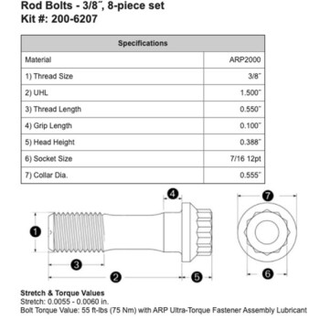 ARP General replacement steel rod bolt 3/8" kit...