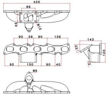 SPA Exhaust Manifold Fiat / Lancia 2.0L 2.4L 20V - Cast iron - T3