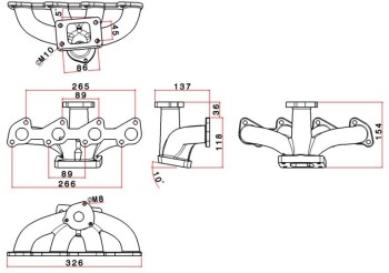 Turbo manifold for Ford Zetec 1.3/1.6 8V with T3 flange...